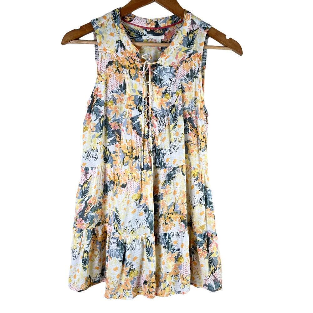 Anthropologie Floreat Anafa Tiered Tank Top Orange Floral Print, Size 0 - Picture 2 of 11